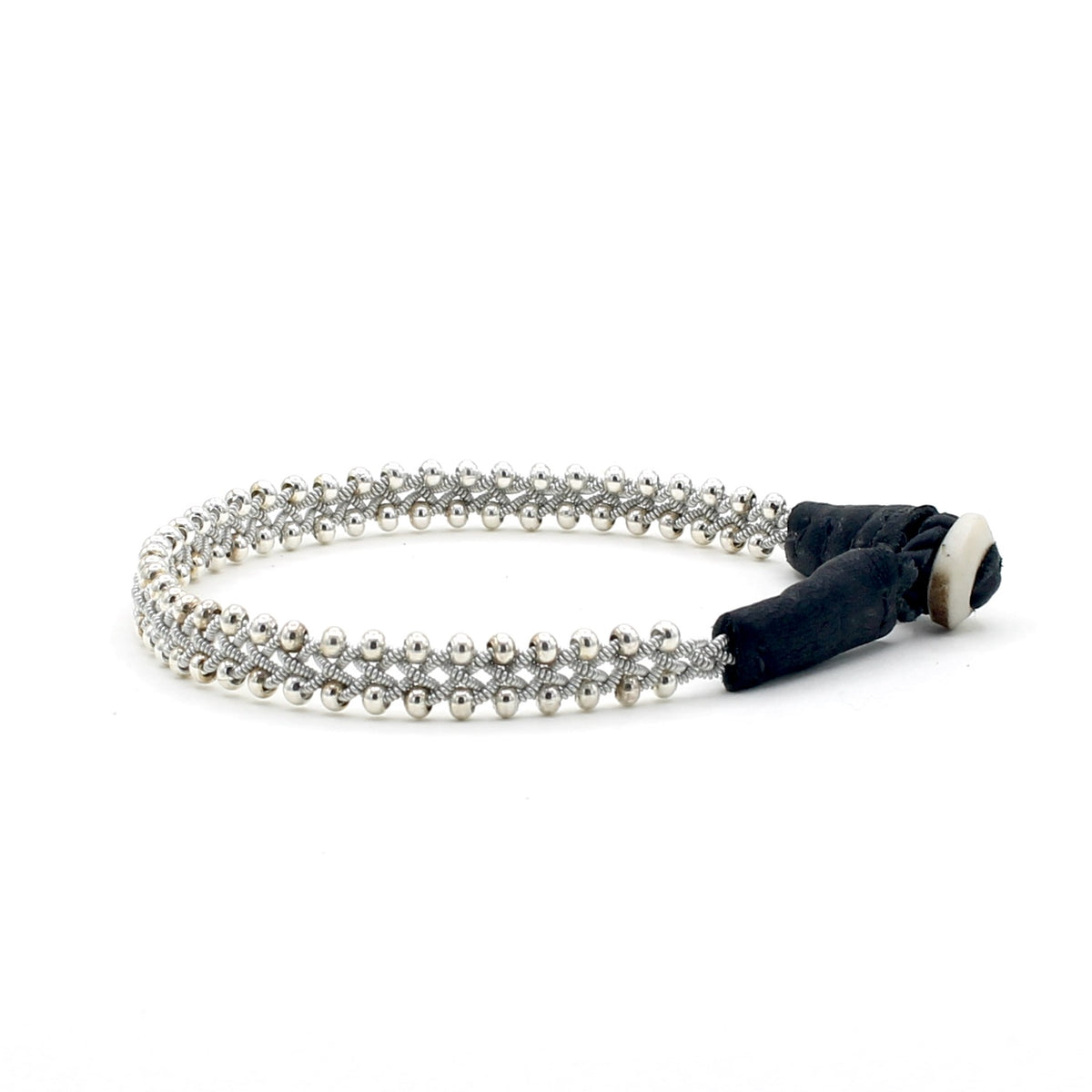 Lucia Narrow Braid with Silver Beads Black 7 1/2"