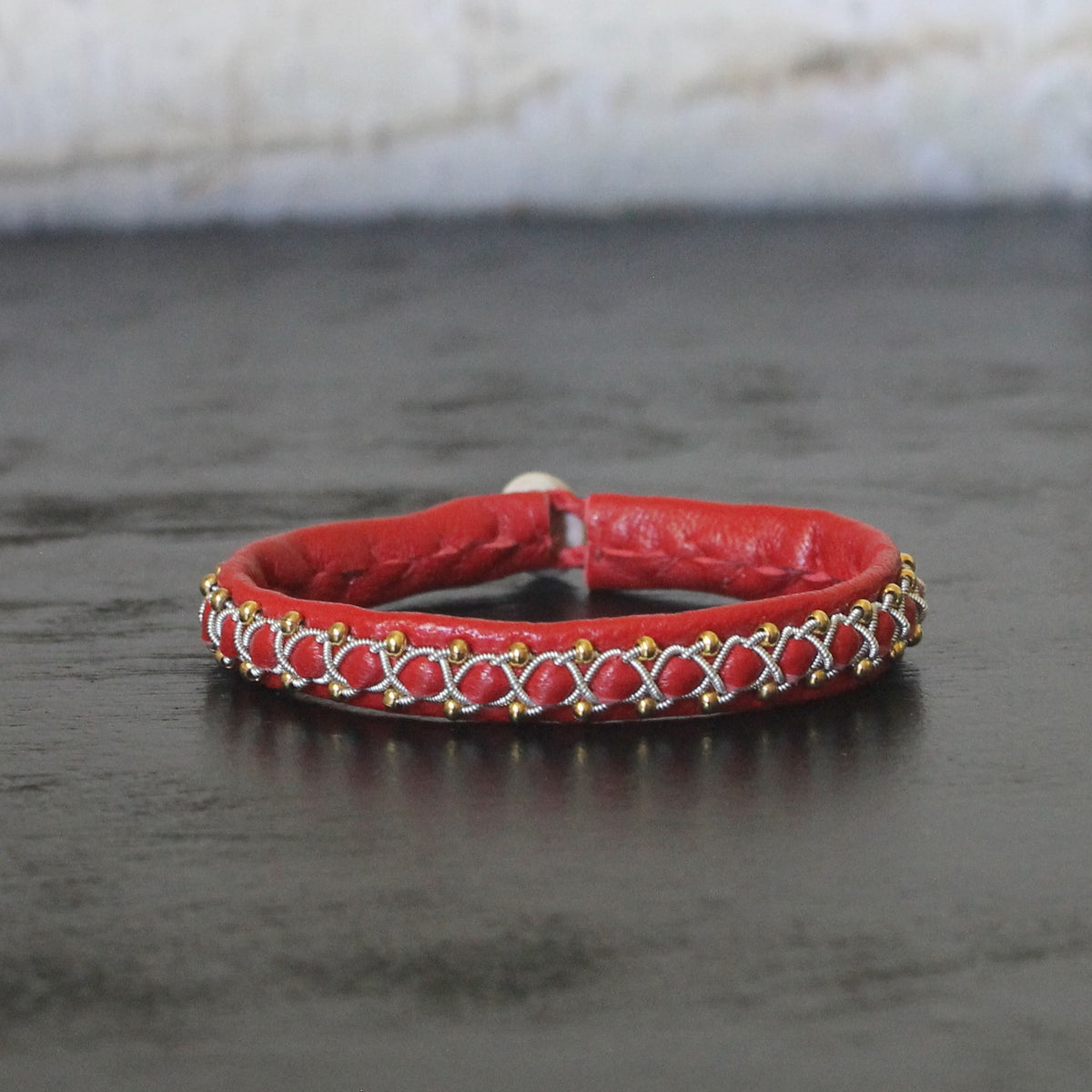 Red with Gold Beads 6 1/2"